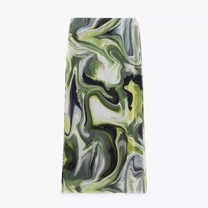 Zara | Printed Tulle Midi Skirt in Tie-Dye Green (Style 5039/808/131)